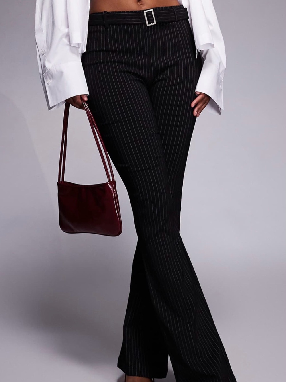 Princess Polly Black Pinstripe Bootcut Trousers